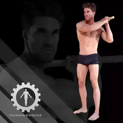 Male Scan - Mick 002 Holding a Stick Low Poly