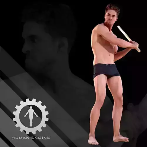 Male Scan - Mick 001 Holding a Stick Low Poly