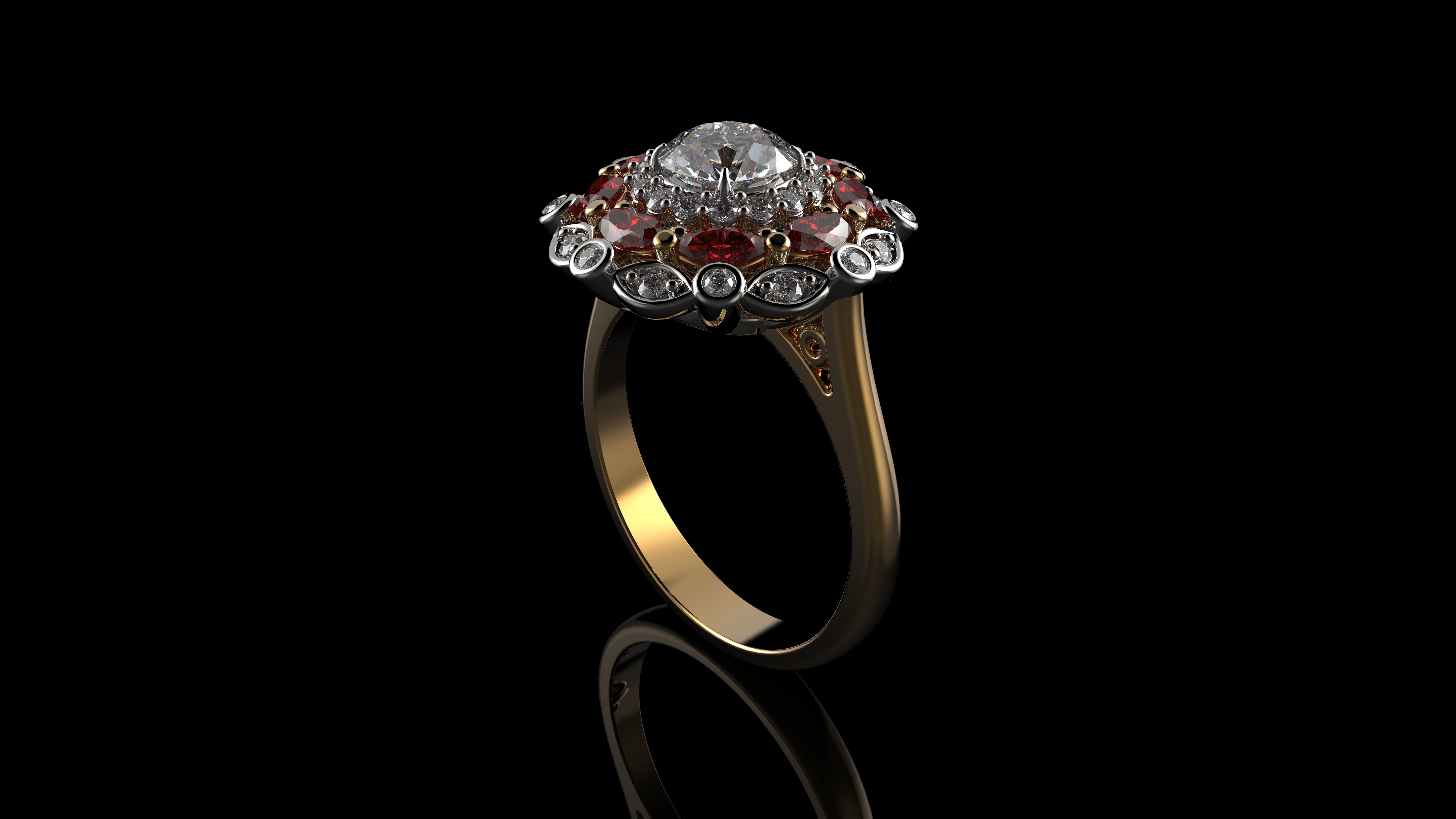 Diamond  And Ruby 18K Gold Rings 3D print model_3