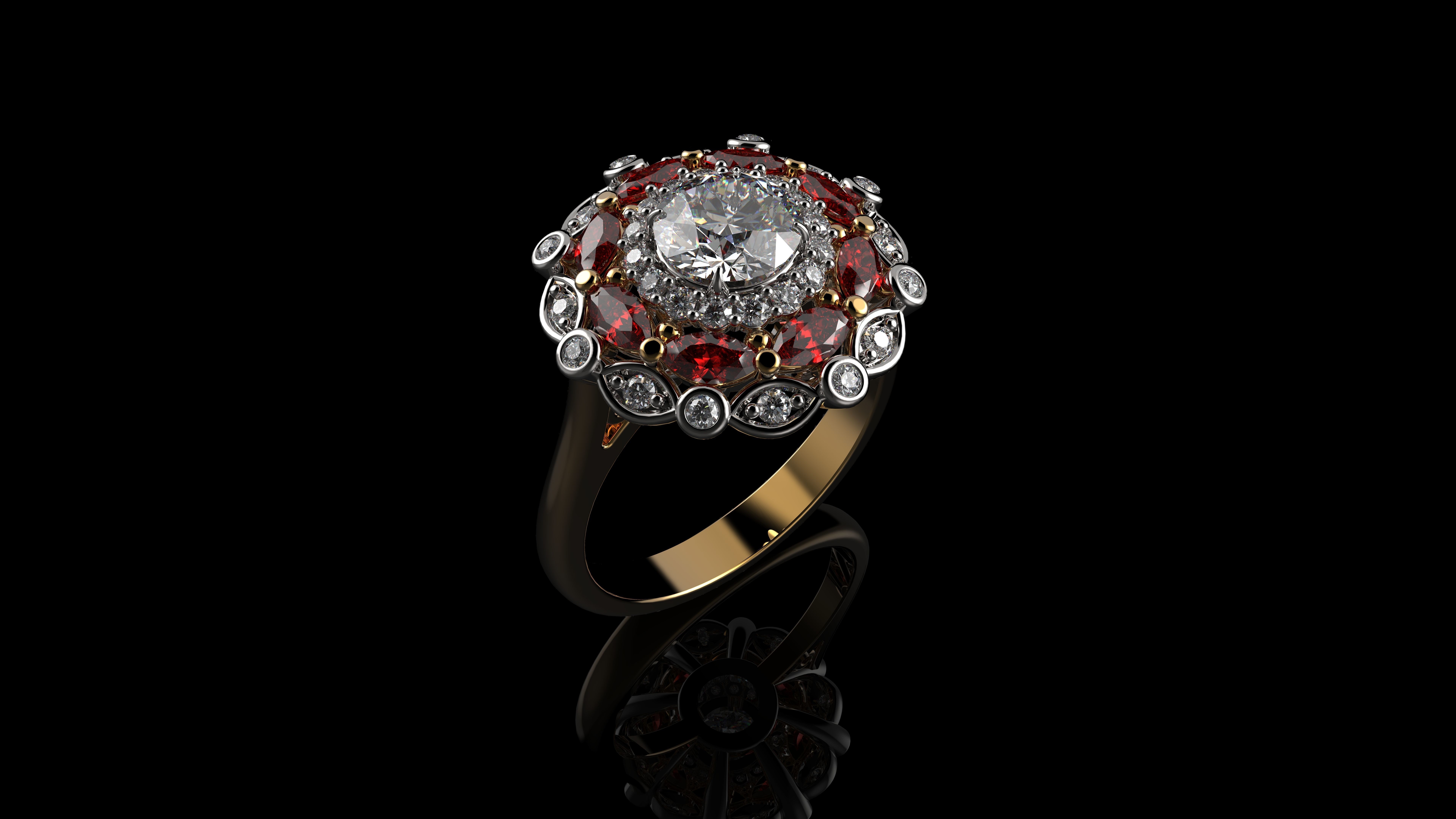 Diamond  And Ruby 18K Gold Rings 3D print model_1