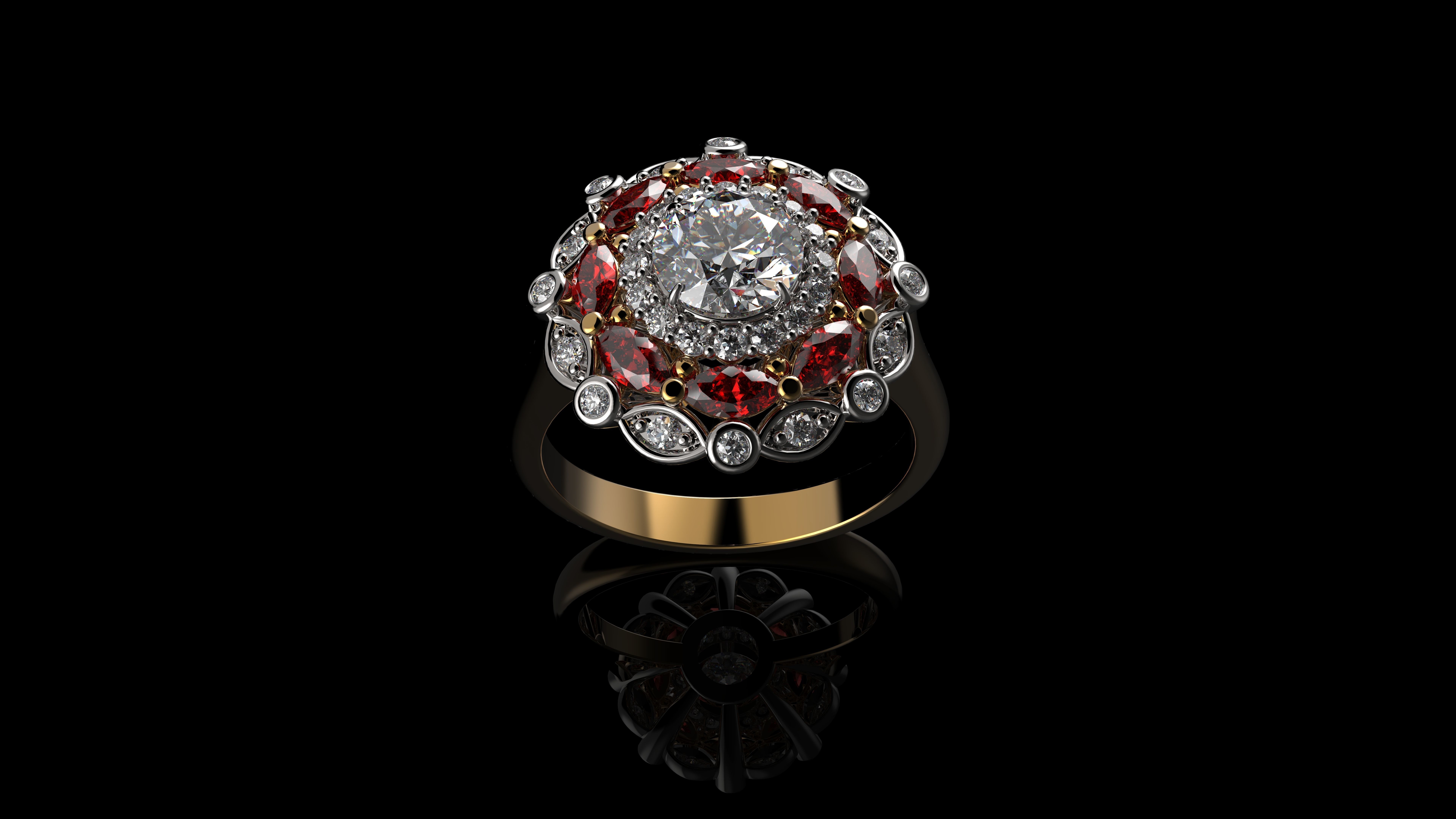 Diamond  And Ruby 18K Gold Rings 3D print model_2