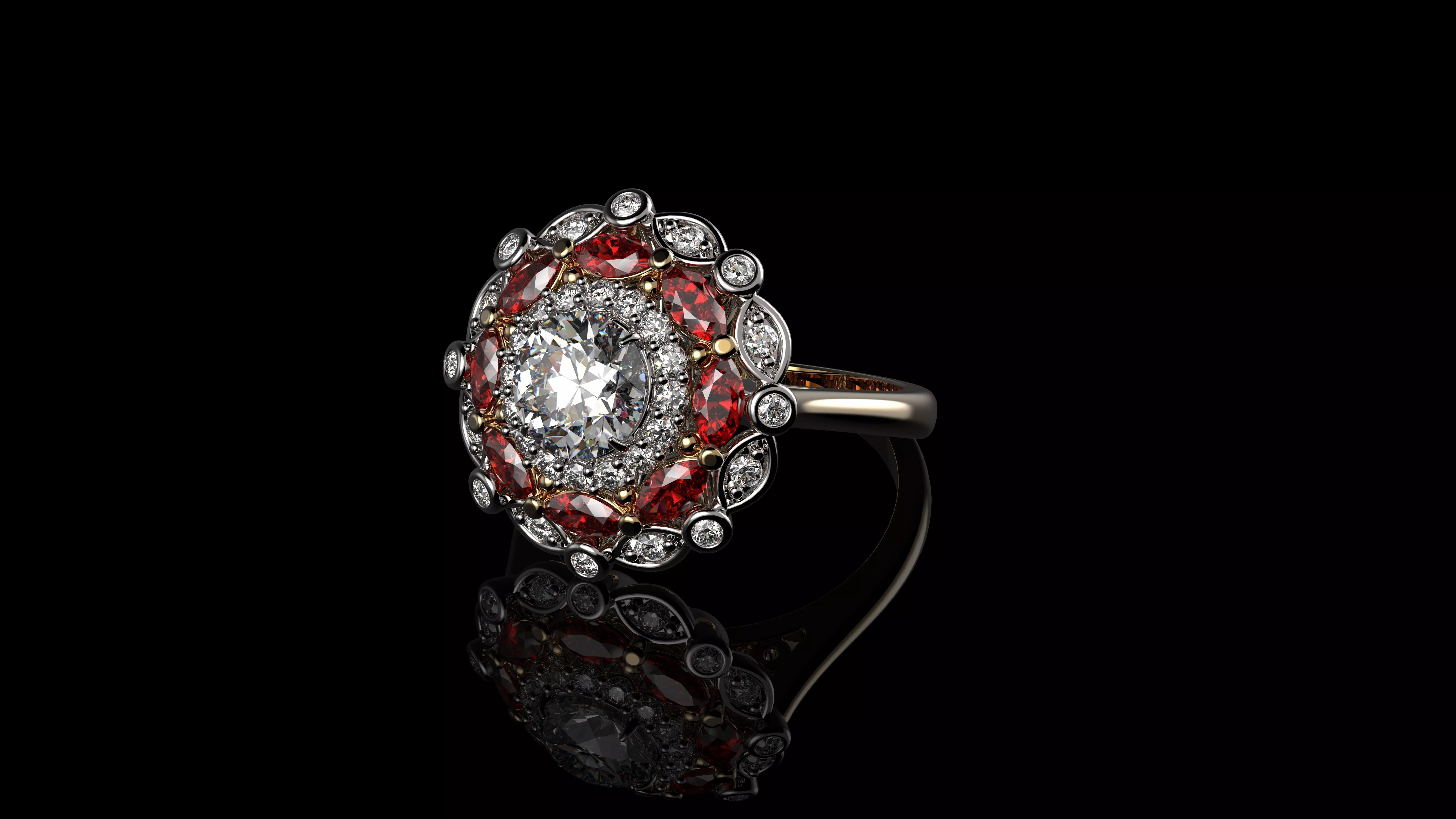 Diamond  And Ruby 18K Gold Rings 3D print model_0