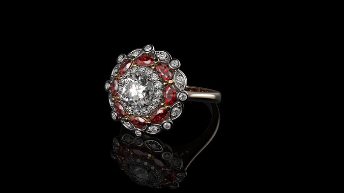 Diamond  And Ruby 18K Gold Rings 3D print model
