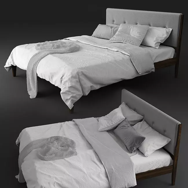 Grey Bed Set with Sheets 3D model