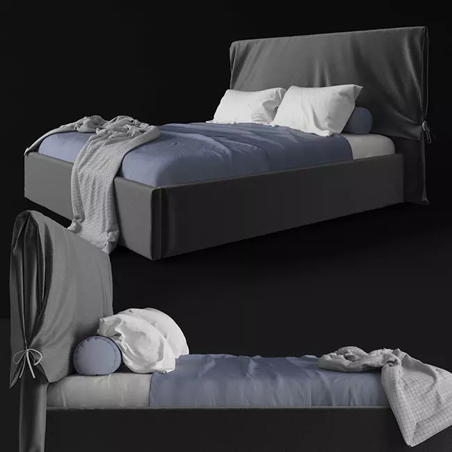 Big Bed with Sheets 3D model_0