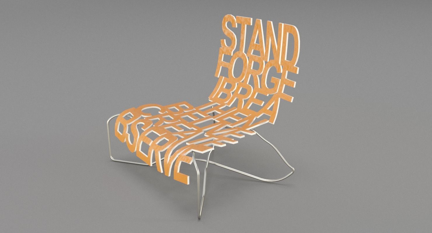 Designer Chair with Inscriptions 3D model_5