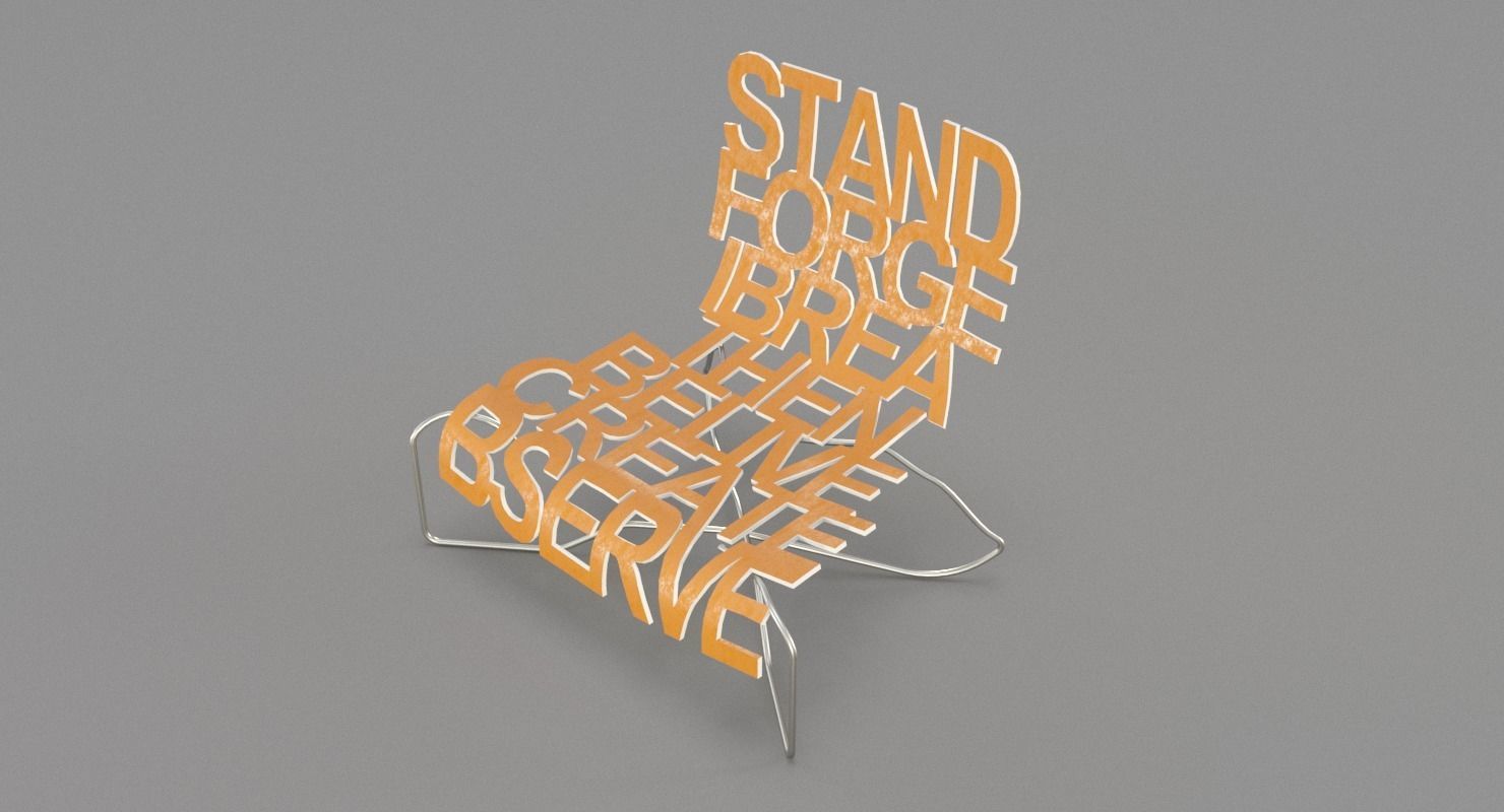 Designer Chair with Inscriptions 3D model_7