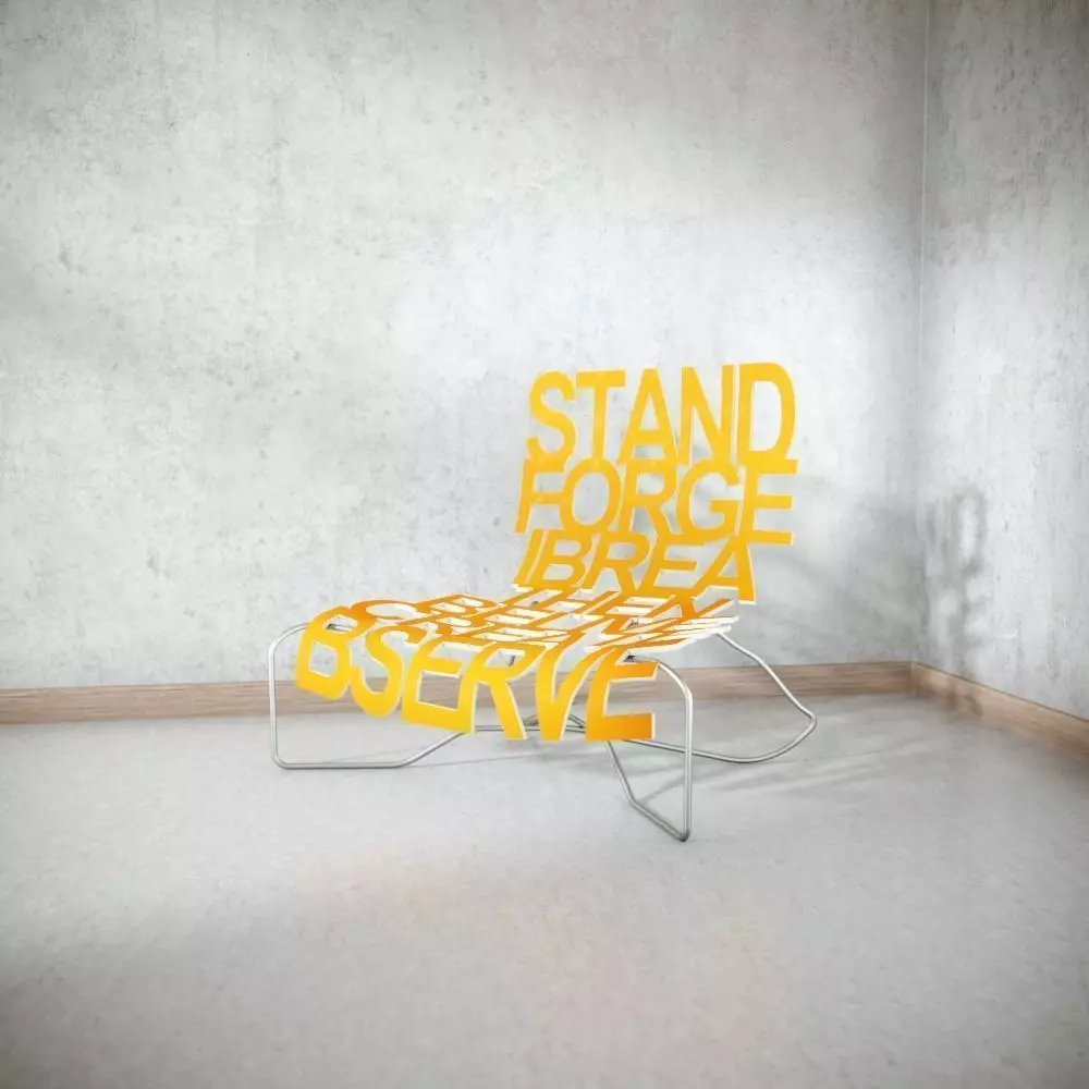 Designer Chair with Inscriptions 3D model_0