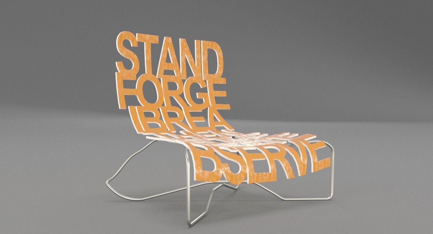 Designer Chair with Inscriptions 3D model_2