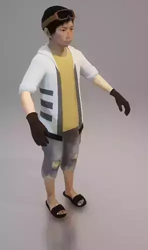 low poly young slum boy textured 