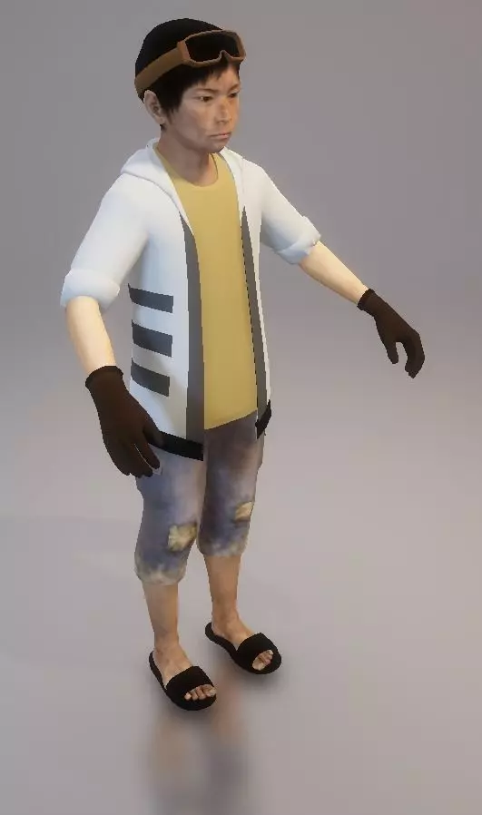 low poly young slum boy textured  Low-poly 3D model_0