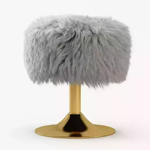White Faux Fur Stool 3D model