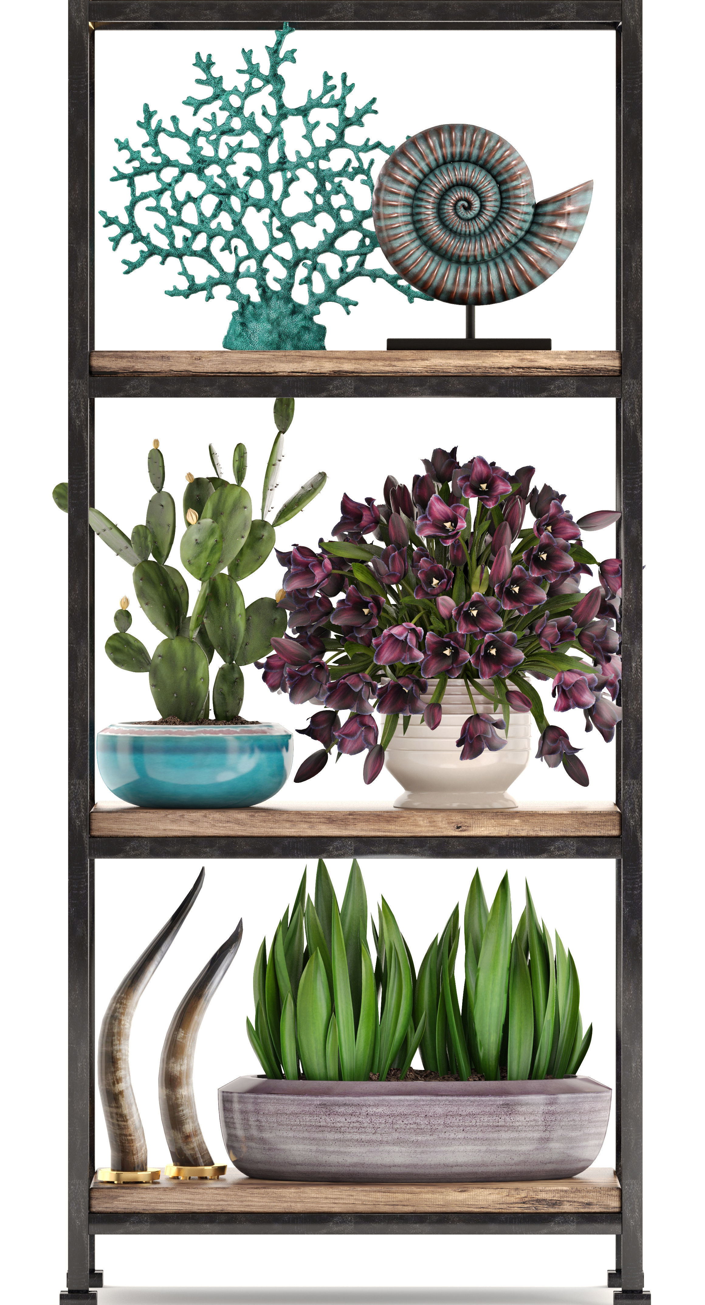 Rack with the decor of figurines and plants 3D model_10