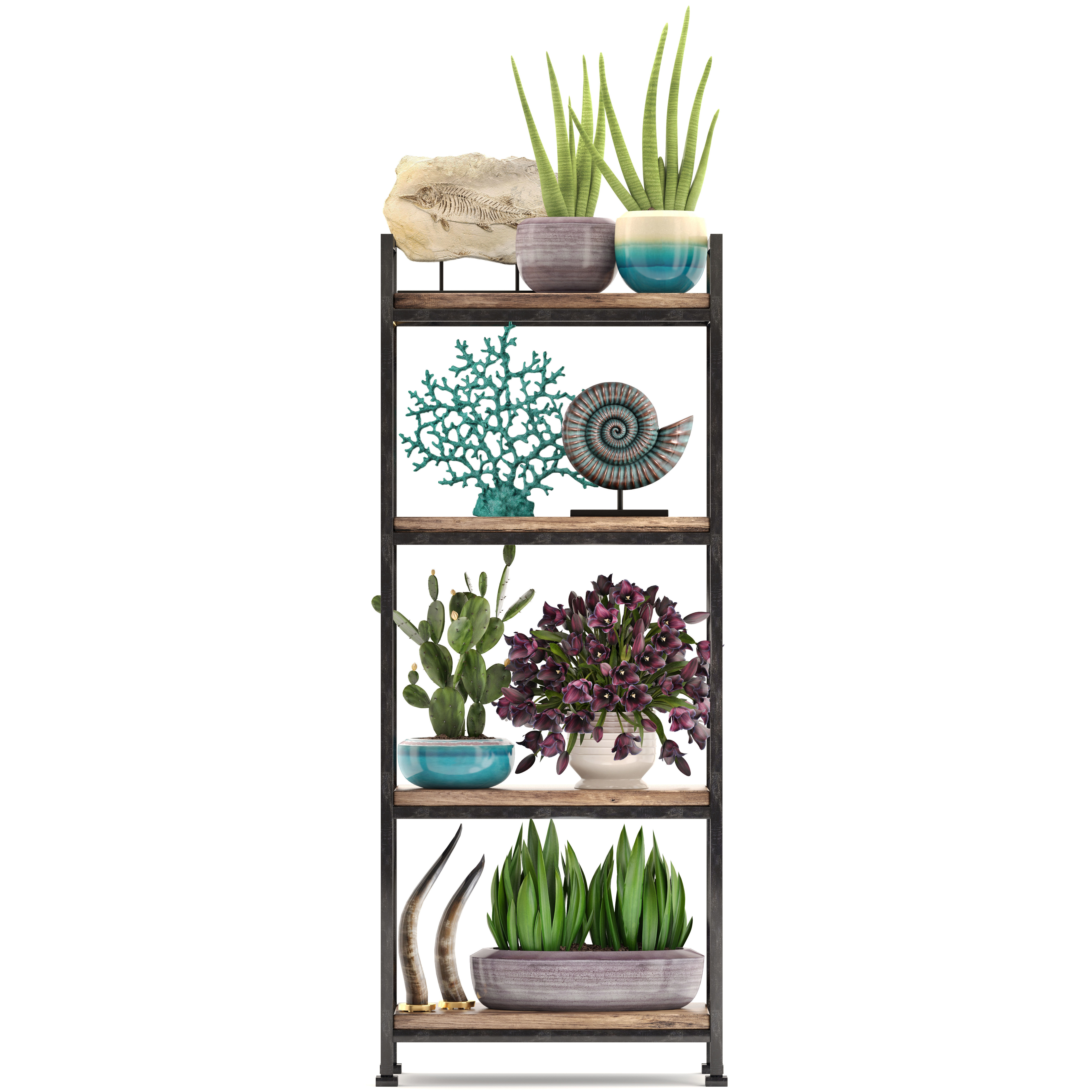 Rack with the decor of figurines and plants 3D model_1