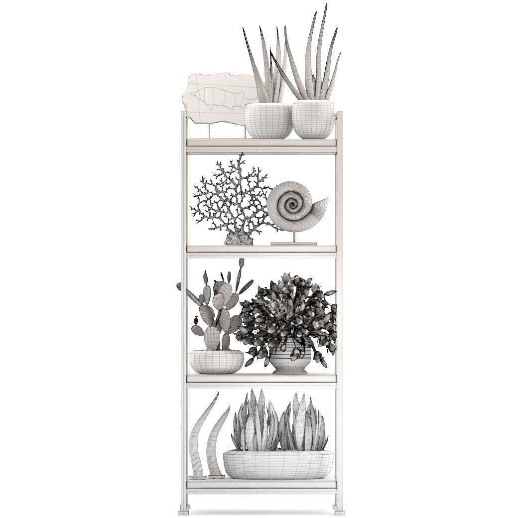 Rack with the decor of figurines and plants 3D model_6