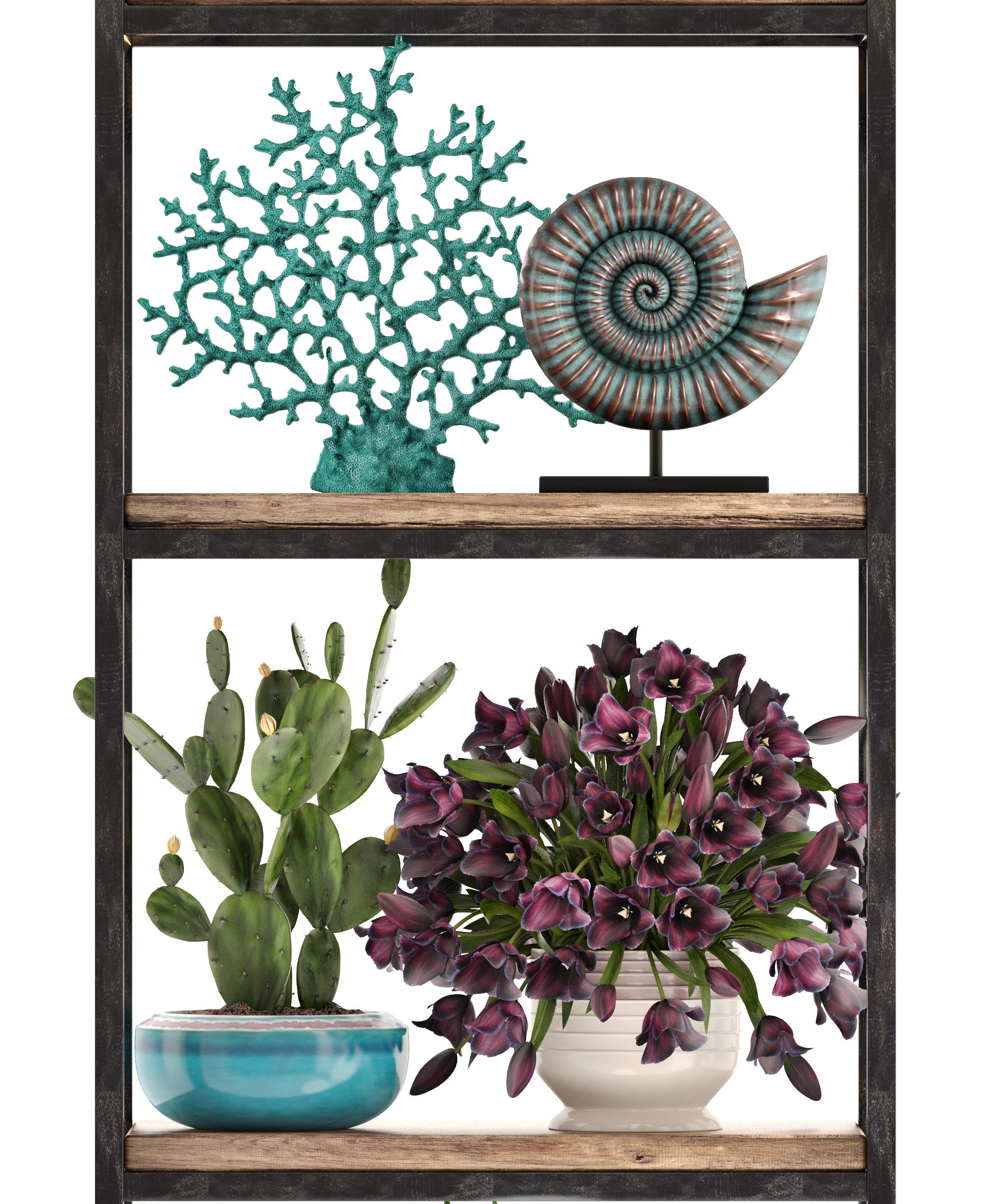 Rack with the decor of figurines and plants 3D model_8