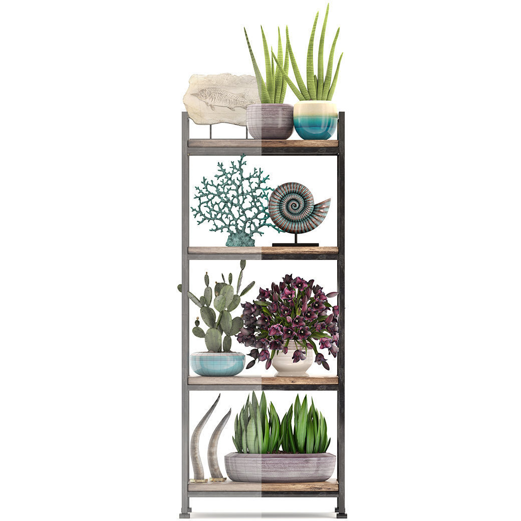 Rack with the decor of figurines and plants 3D model_4