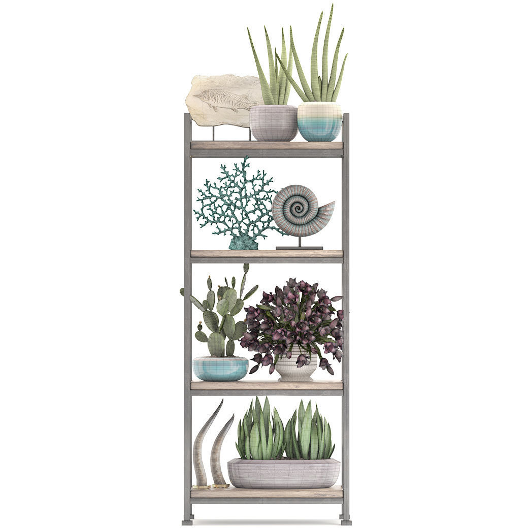 Rack with the decor of figurines and plants 3D model_5
