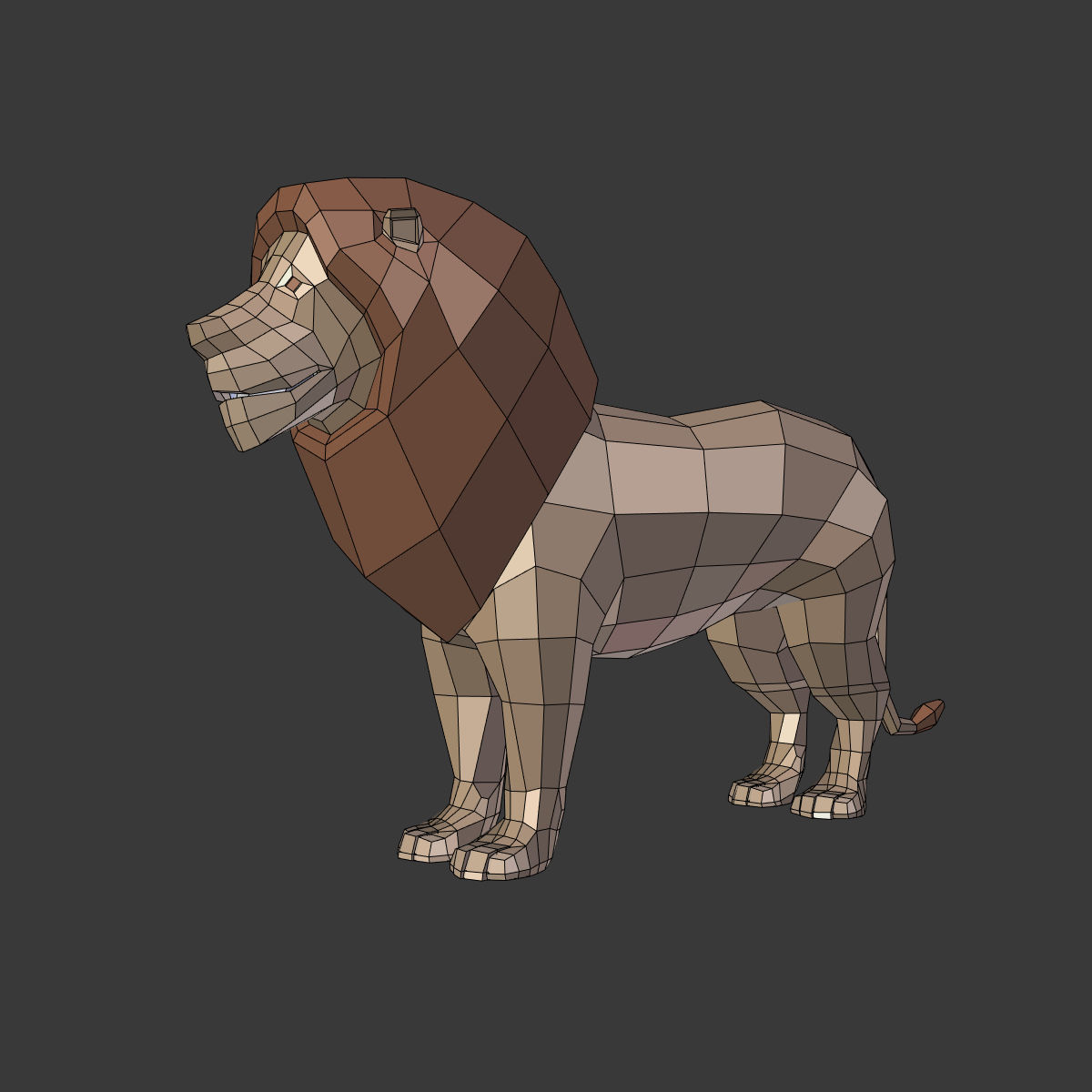 Low Poly Cartoon Lion Low-poly 3D model_2
