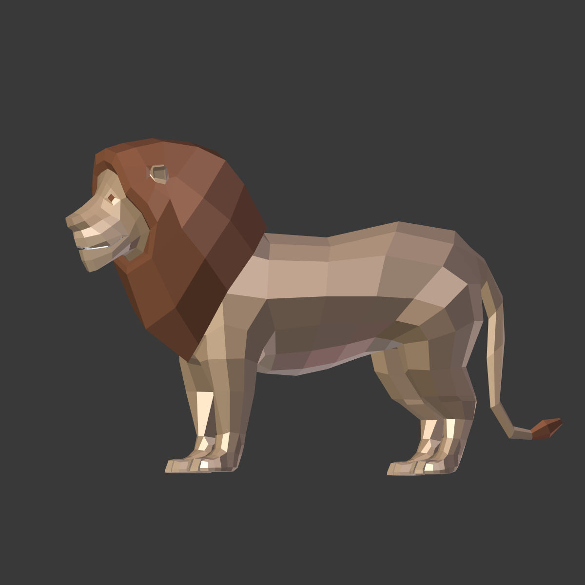 Low Poly Cartoon Lion Low-poly 3D model_19