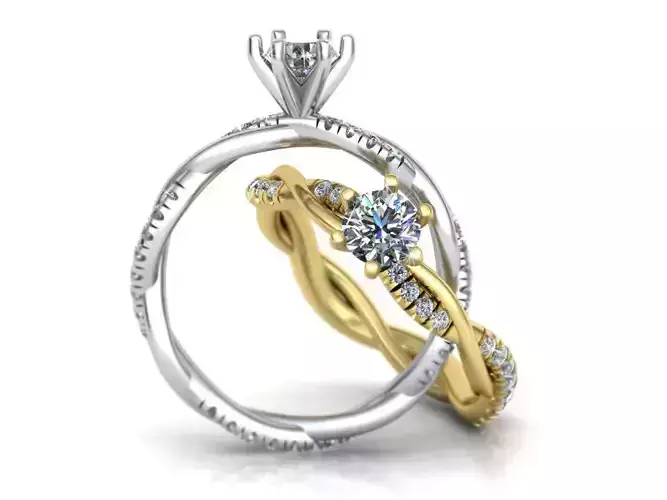 Petite Twist Diamond Engagement Ring Pave setting 0229 3D print model