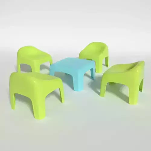 Chair Table Monobloc for Kids Low-poly 3D model