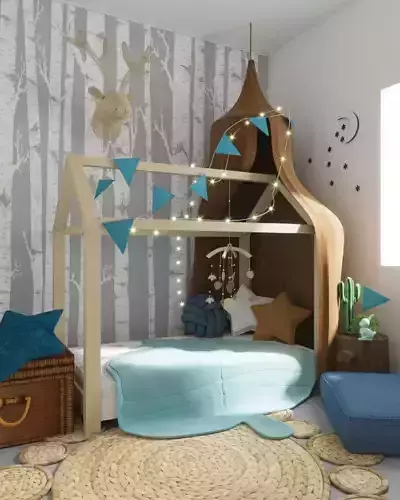 Kid Room interior with toys and decor scene