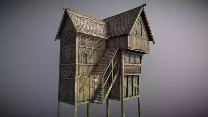 Medieval lake village - House 5 Low-poly 3D model