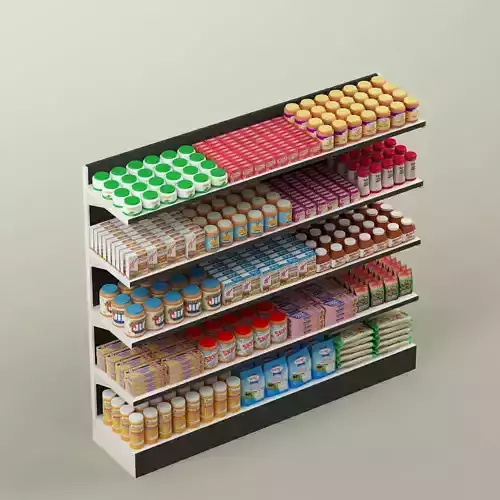Storage shelving rack with food 02 3D model