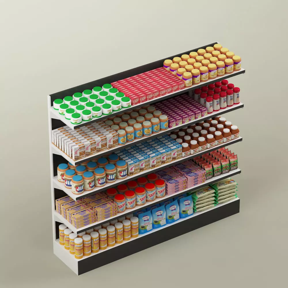 Storage shelving rack with food 02 3D model_0