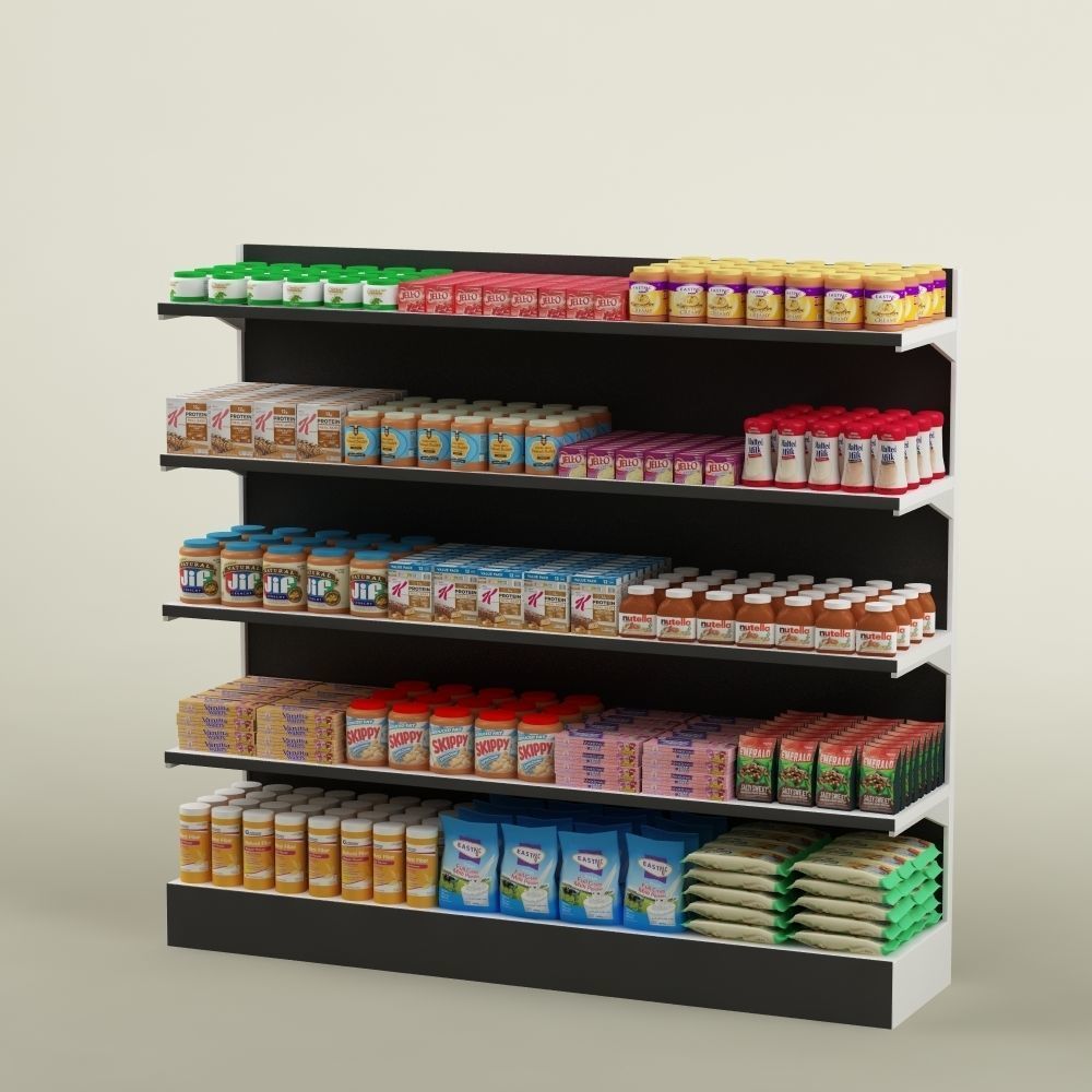 Storage shelving rack with food 02 3D model_1