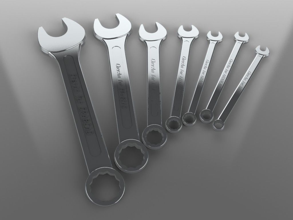 Set of combination spanner whenches - parametric Free 3D model_2