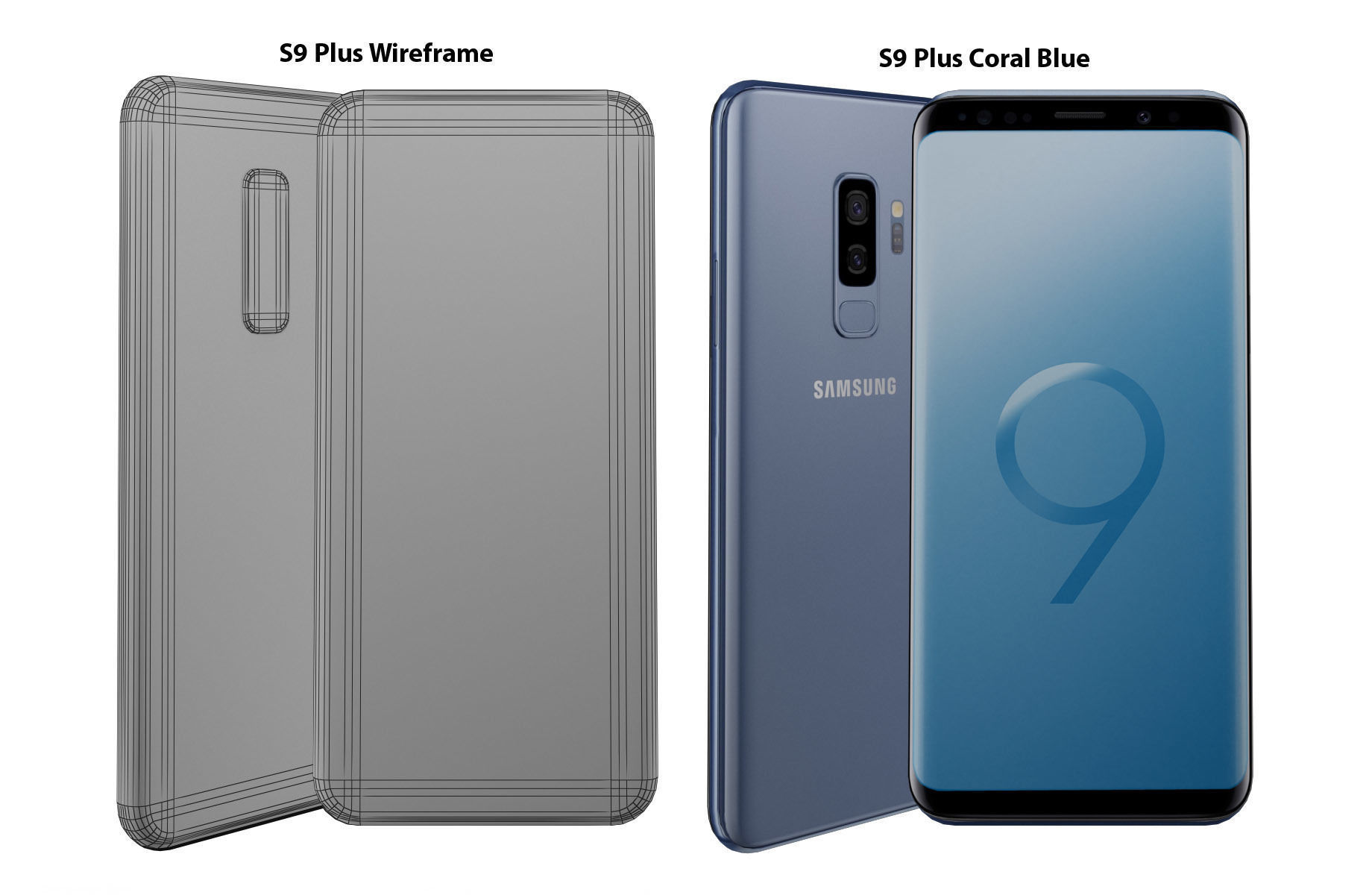 LowPoly Samsung Galaxy S9 and S9 Plus Models  AR VR Game Ready  Low-poly 3D model_3