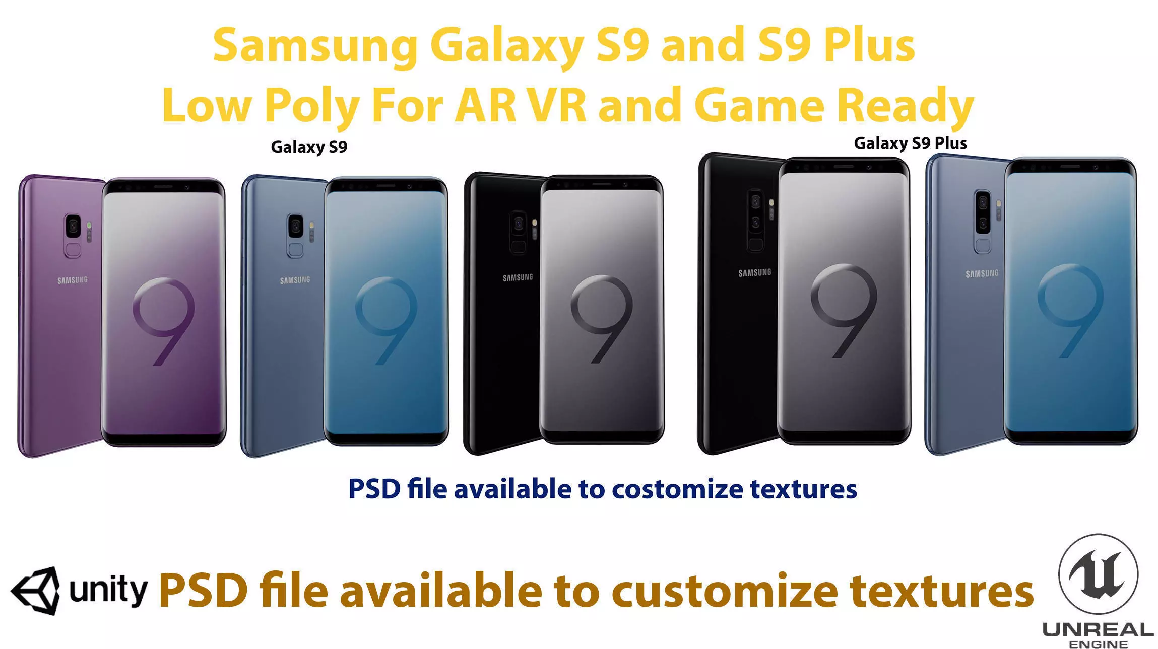 LowPoly Samsung Galaxy S9 and S9 Plus Models  AR VR Game Ready  Low-poly 3D model_0