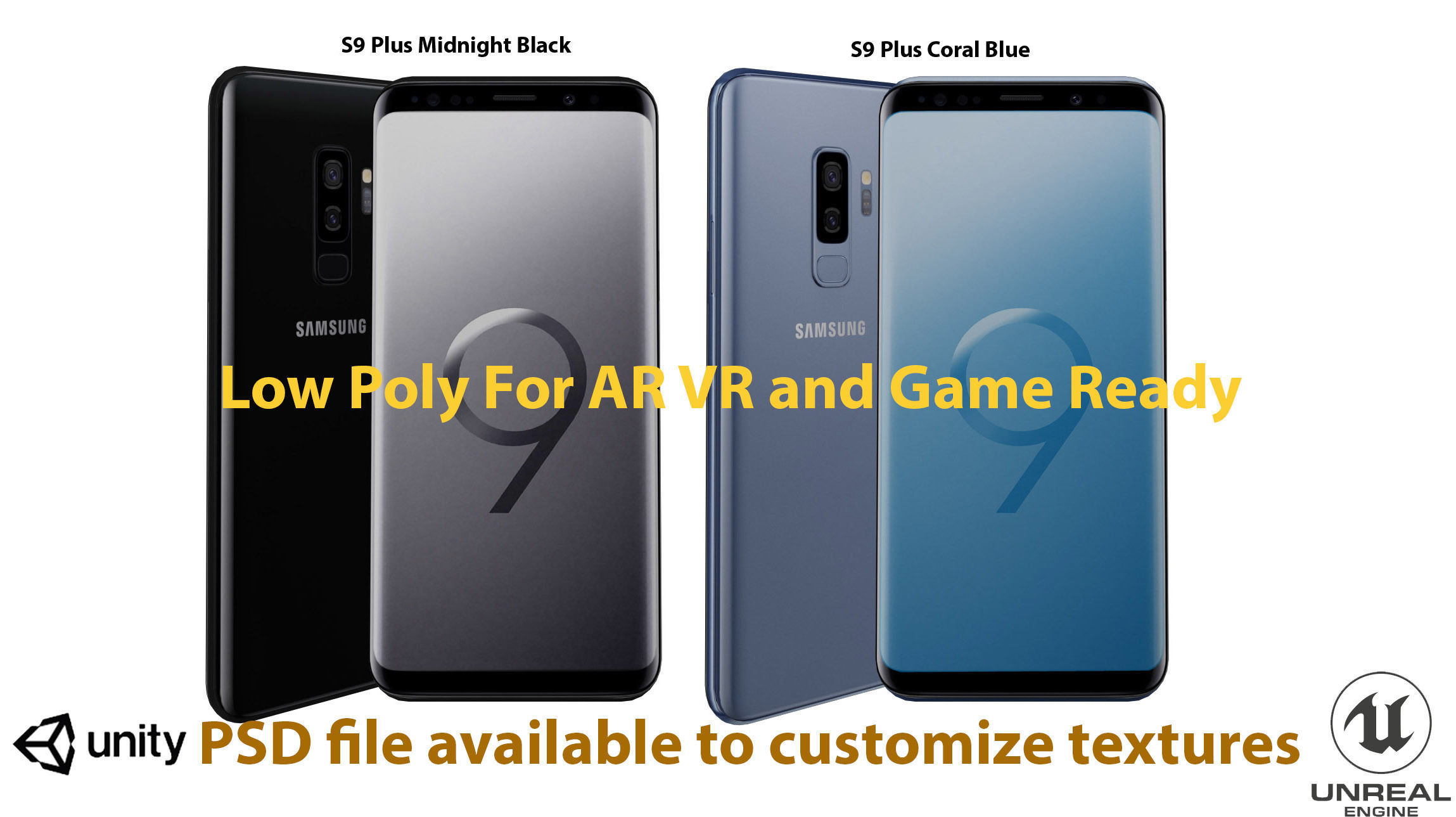 LowPoly Samsung Galaxy S9 and S9 Plus Models  AR VR Game Ready  Low-poly 3D model_2