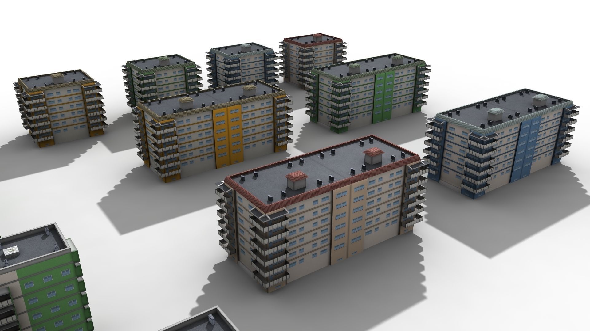 Blocks Buildings Residental Apartments Flats 26x Package Low-poly 3D model_4