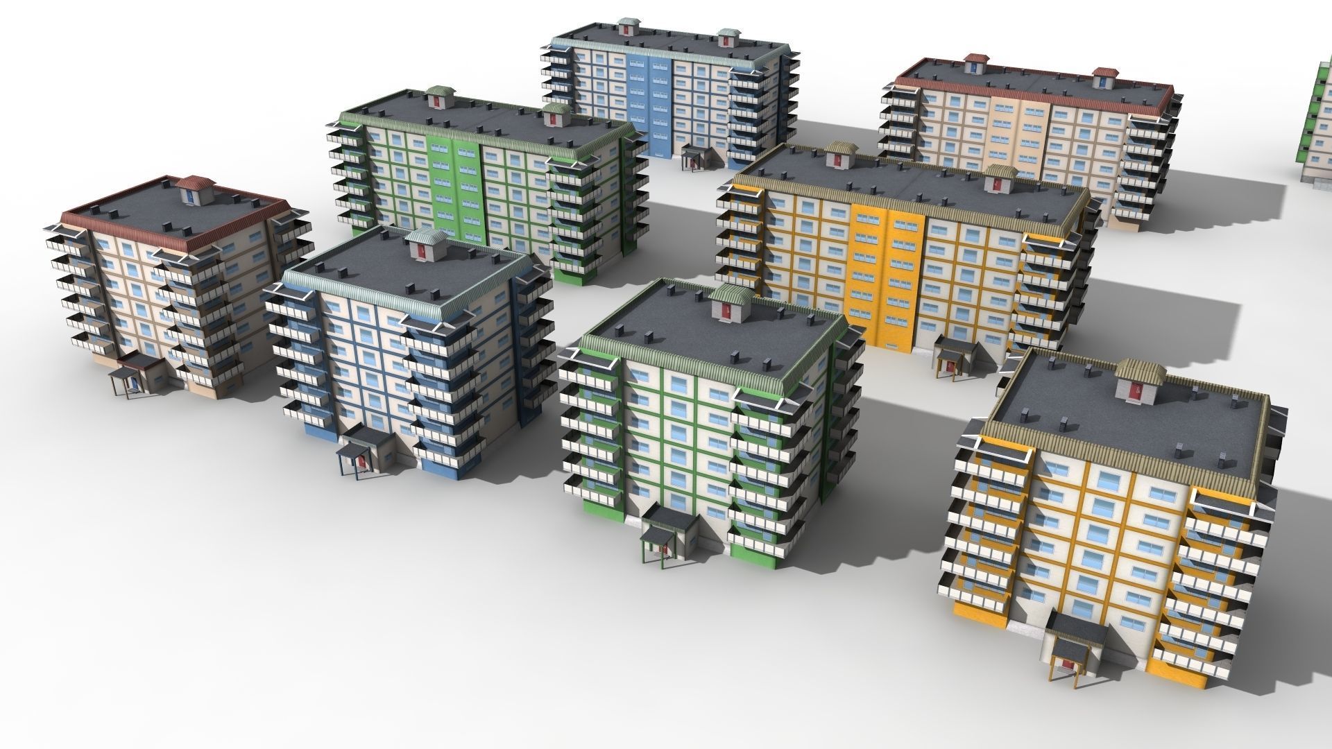 Blocks Buildings Residental Apartments Flats 26x Package Low-poly 3D model_3
