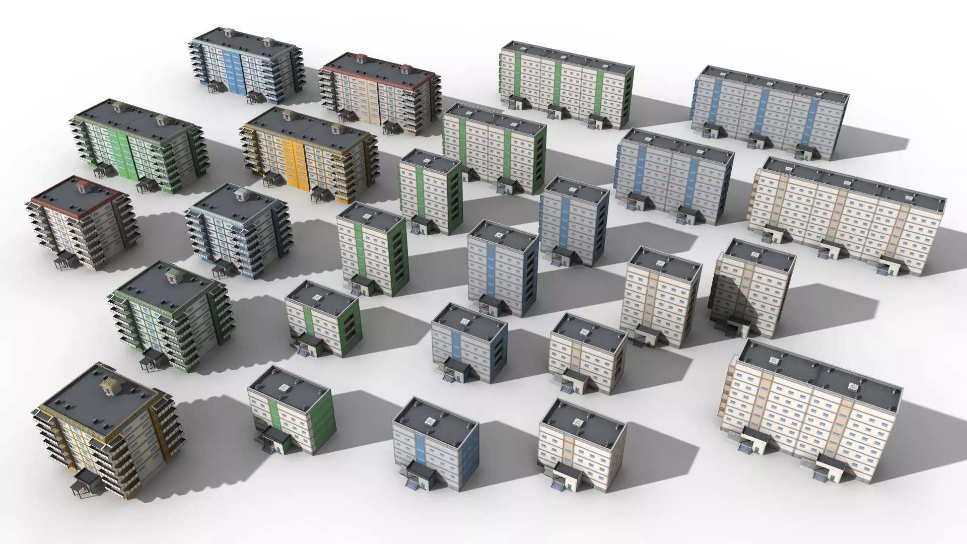 Blocks Buildings Residental Apartments Flats 26x Package Low-poly 3D model_0