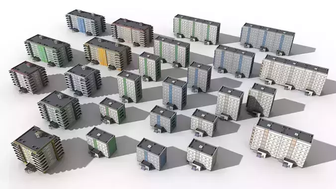 Blocks Buildings Residental Apartments Flats 26x Package Low-poly 3D model