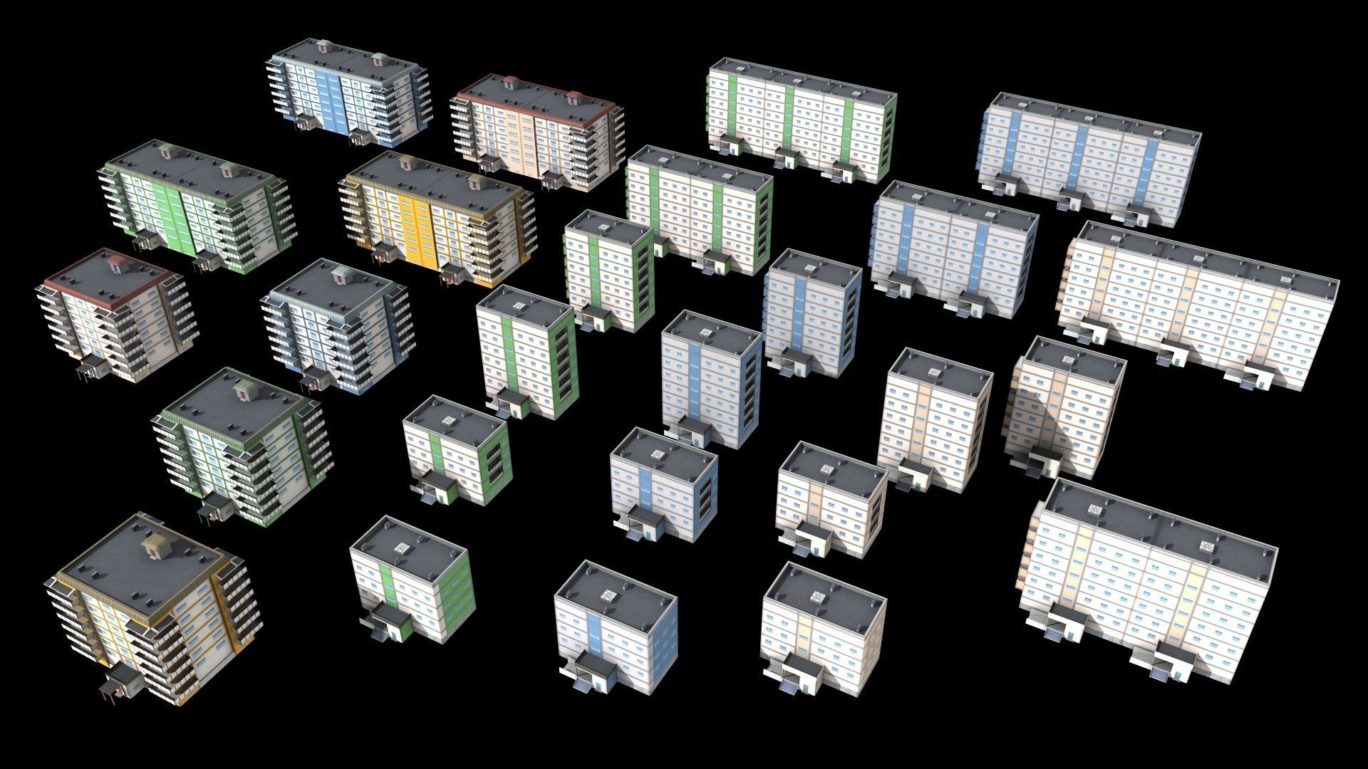 Blocks Buildings Residental Apartments Flats 26x Package Low-poly 3D model_5