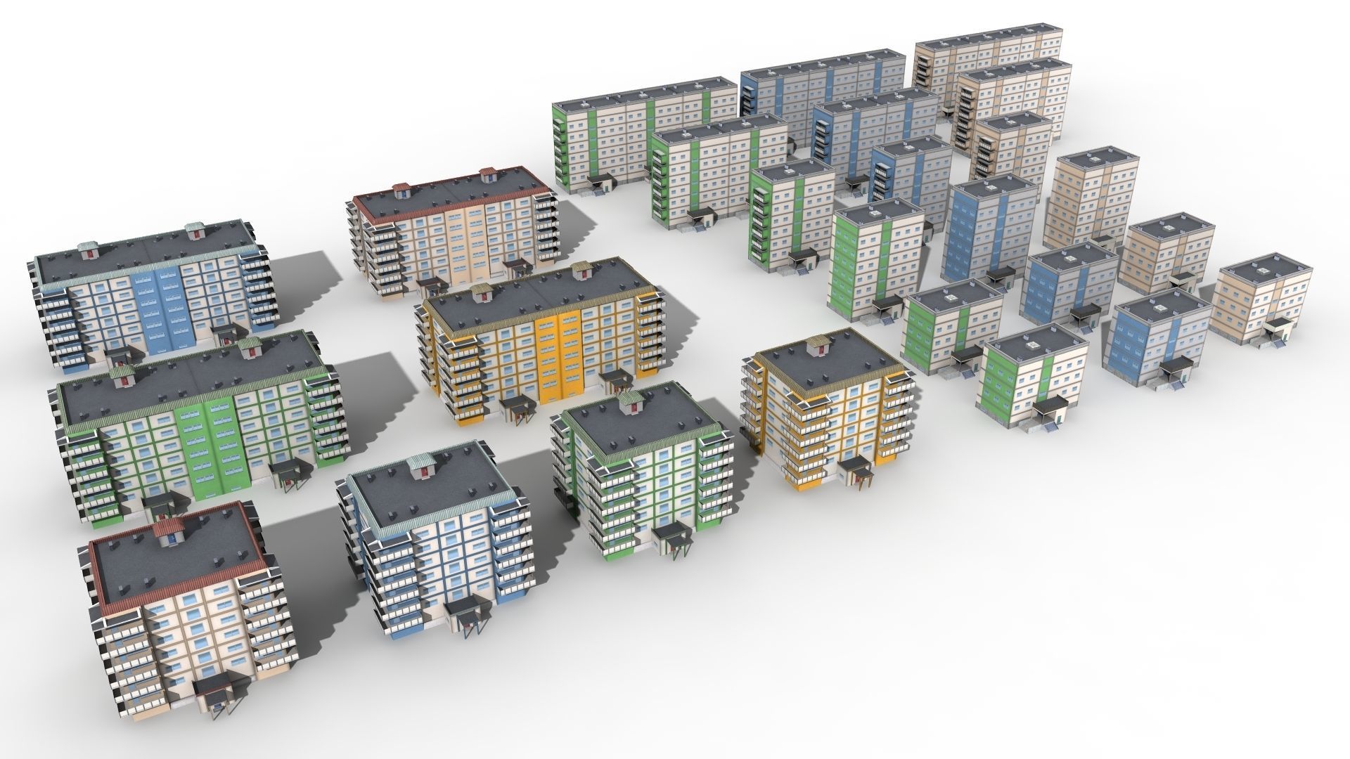 Blocks Buildings Residental Apartments Flats 26x Package Low-poly 3D model_6