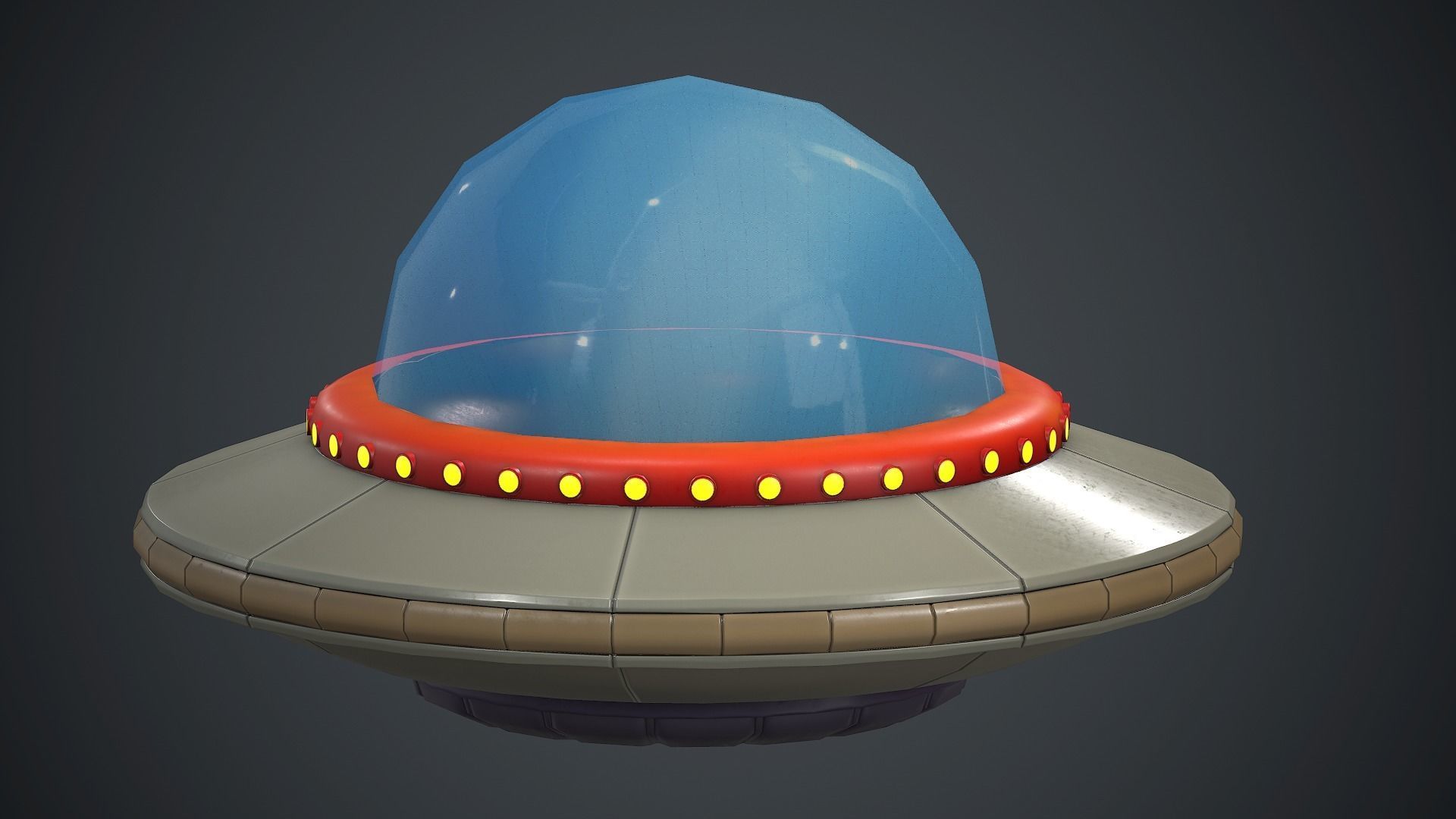 Cartoon UFO 1 PBR Game Ready Low-poly 3D model_1