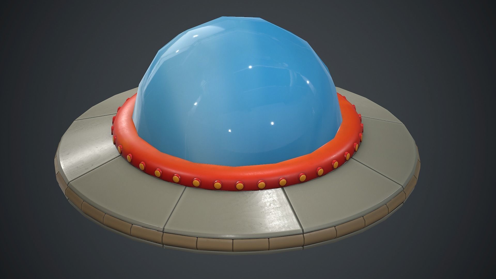 Cartoon UFO 1 PBR Game Ready Low-poly 3D model_7