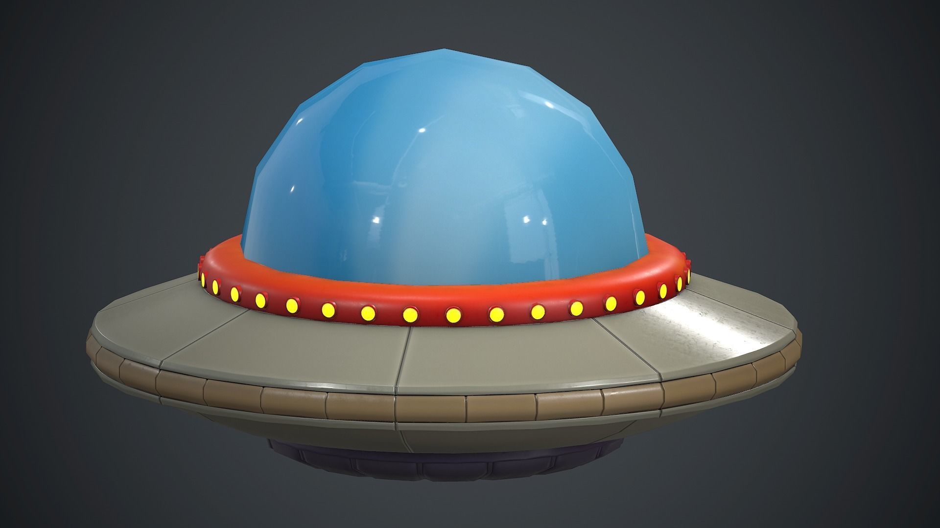 Cartoon UFO 1 PBR Game Ready Low-poly 3D model_2