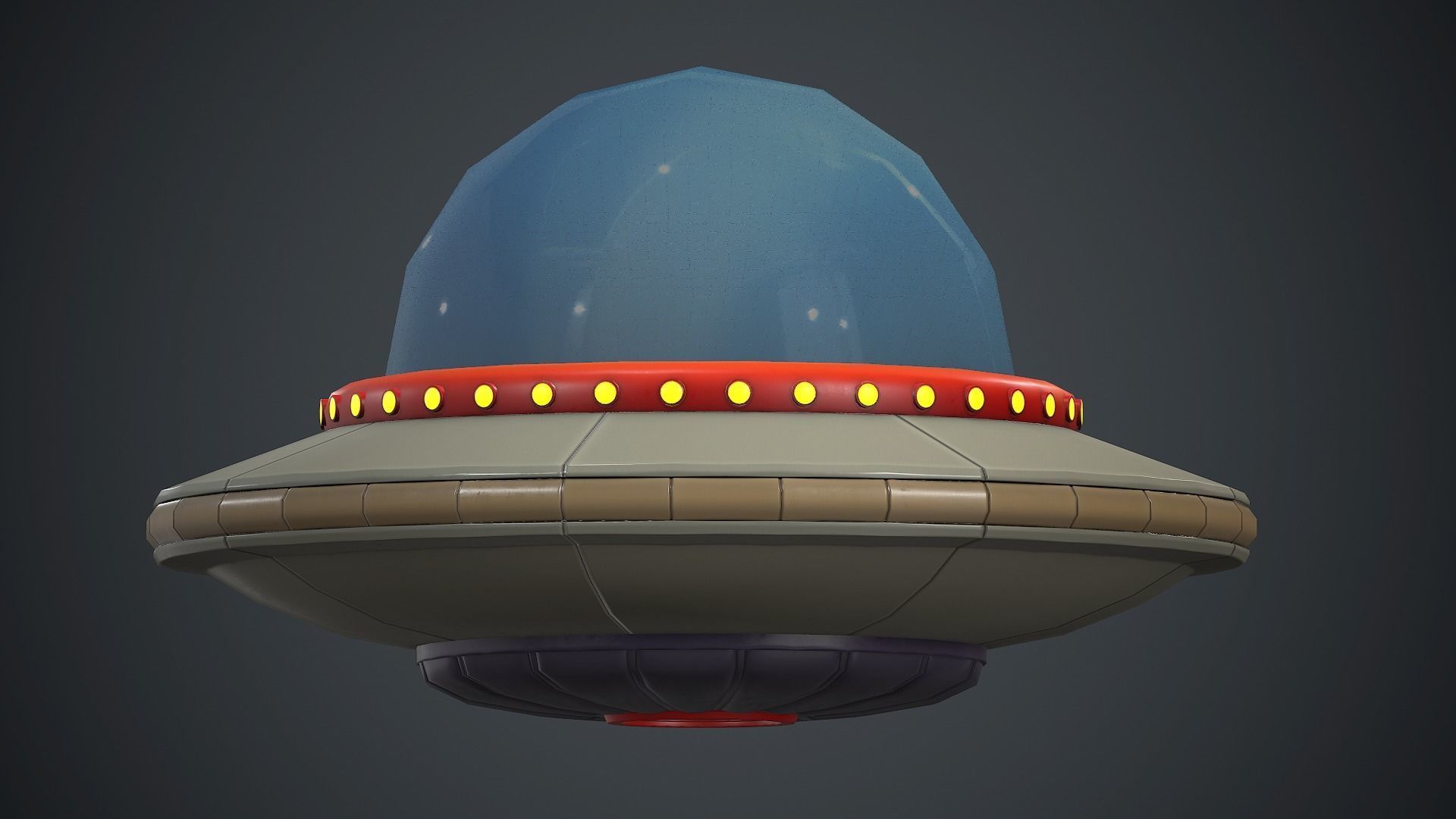 Cartoon UFO 1 PBR Game Ready Low-poly 3D model_3
