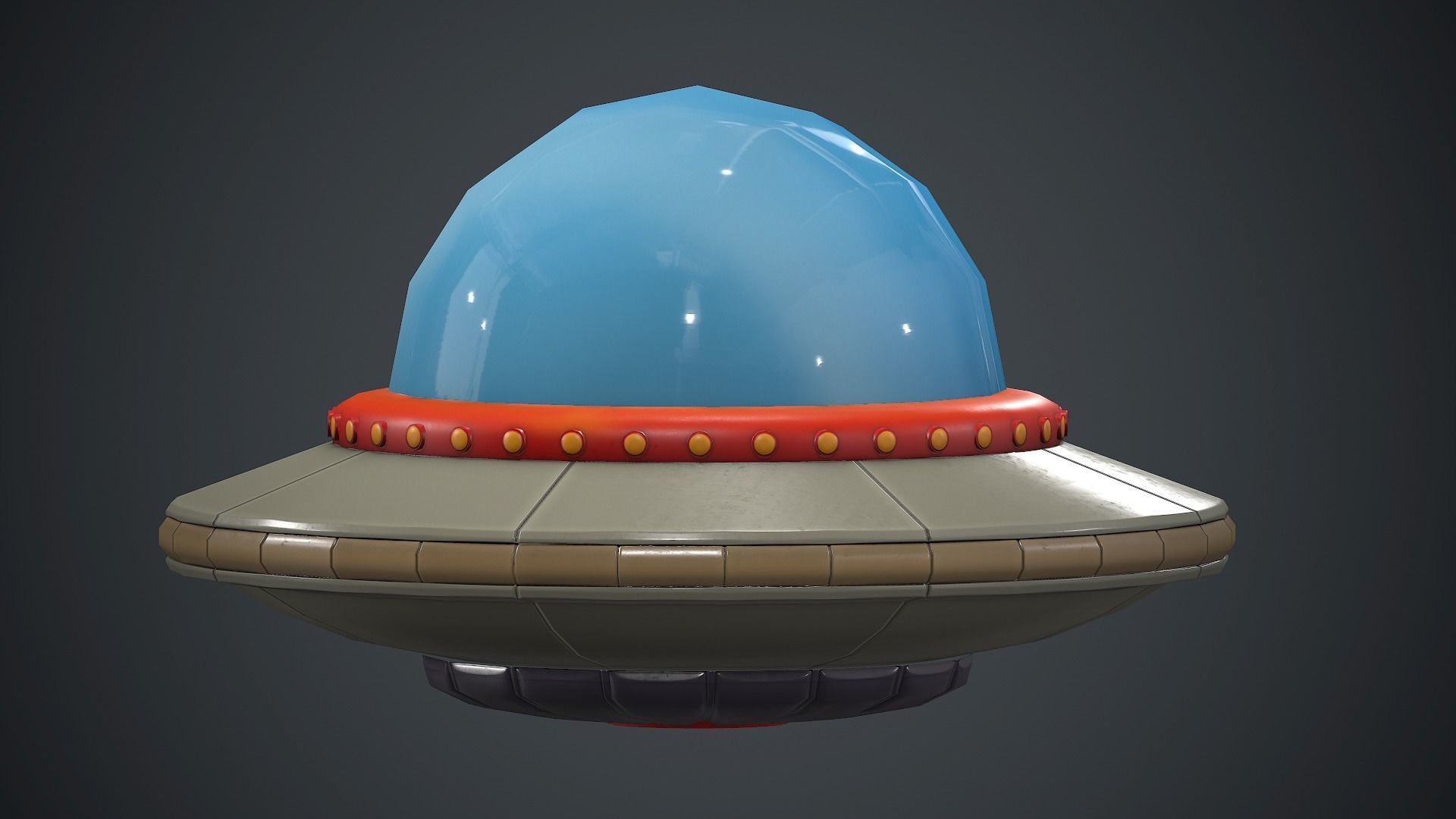 Cartoon UFO 1 PBR Game Ready Low-poly 3D model_6