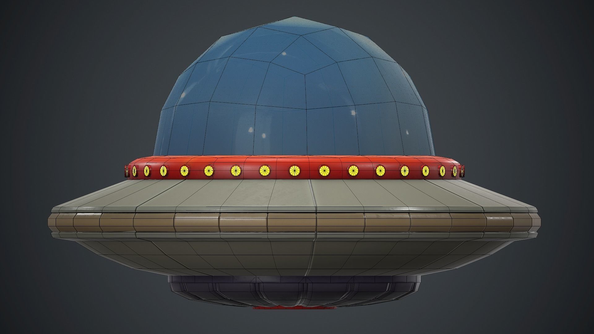 Cartoon UFO 1 PBR Game Ready Low-poly 3D model_11