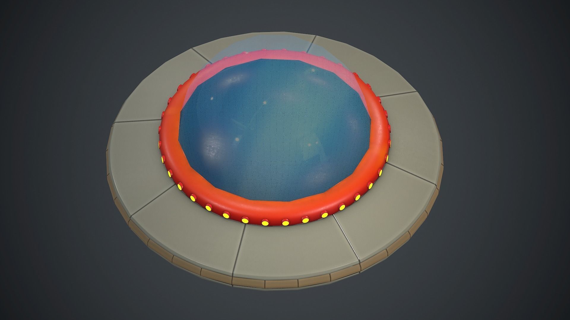 Cartoon UFO 1 PBR Game Ready Low-poly 3D model_4