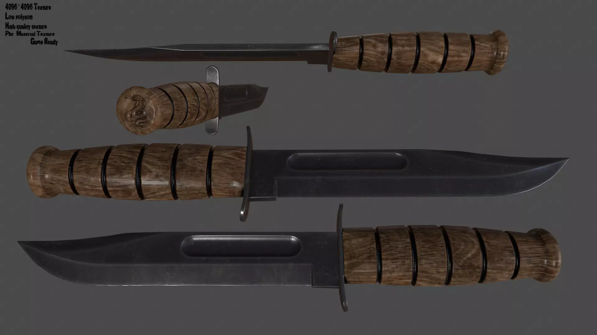 knife 9 with wooden handle Low-poly 3D model_0