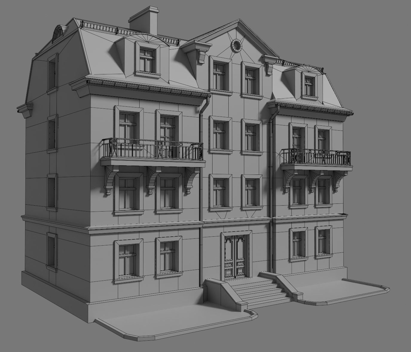 Stylised building Low-poly 3D model_1
